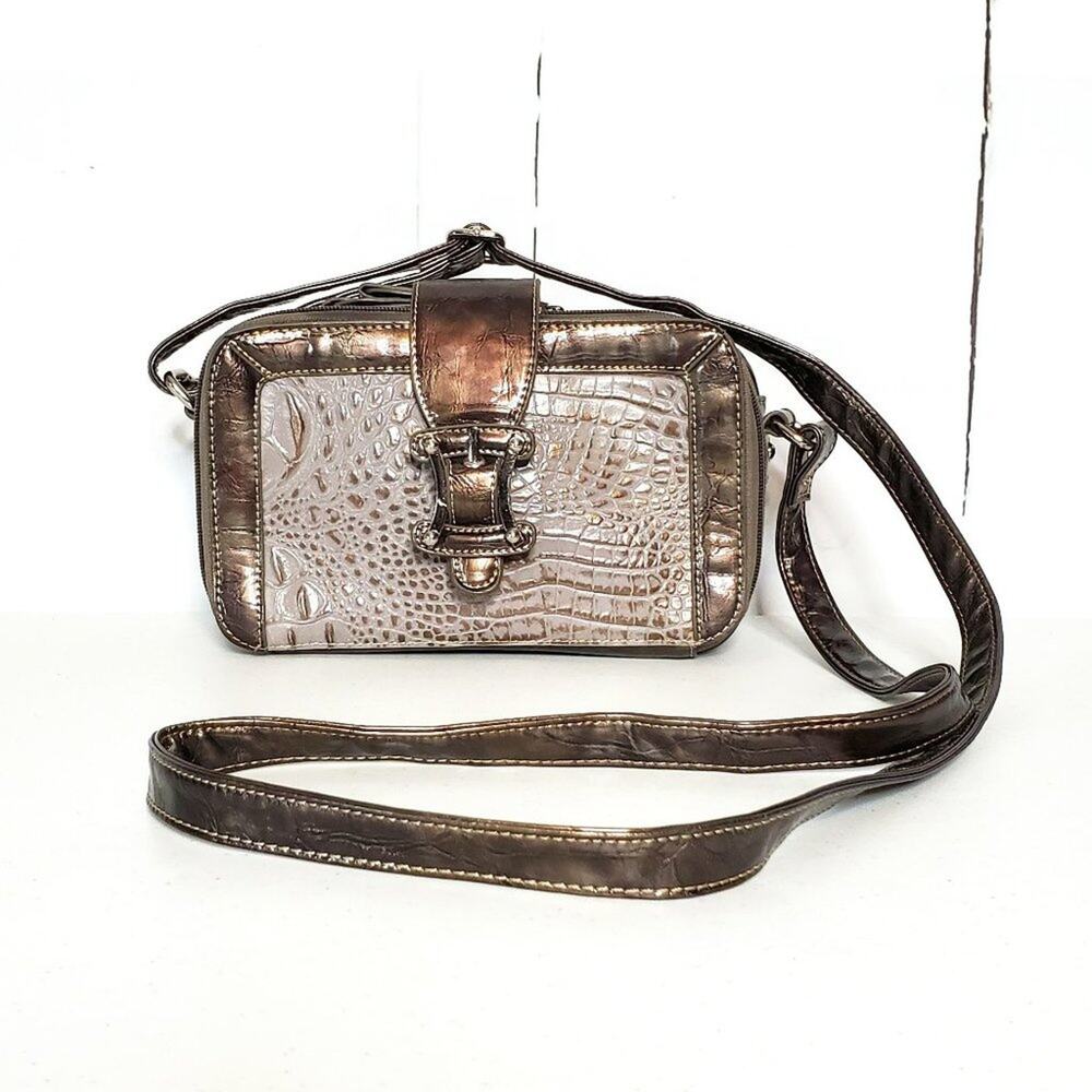 Marc Chantal Faux Snakeskin Embossed Patent Leather Organizer Crossbody Bag